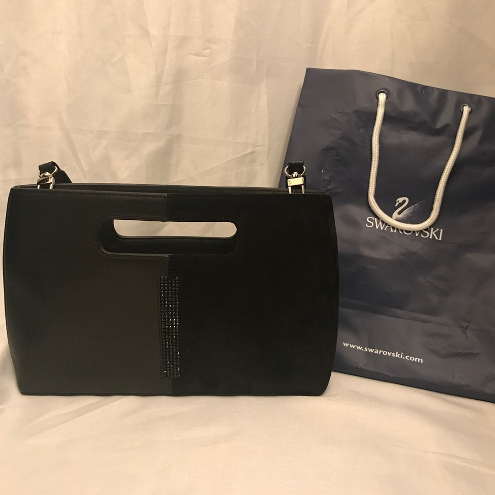 Swarovski Black Leather Suede Clutch Bag NWT